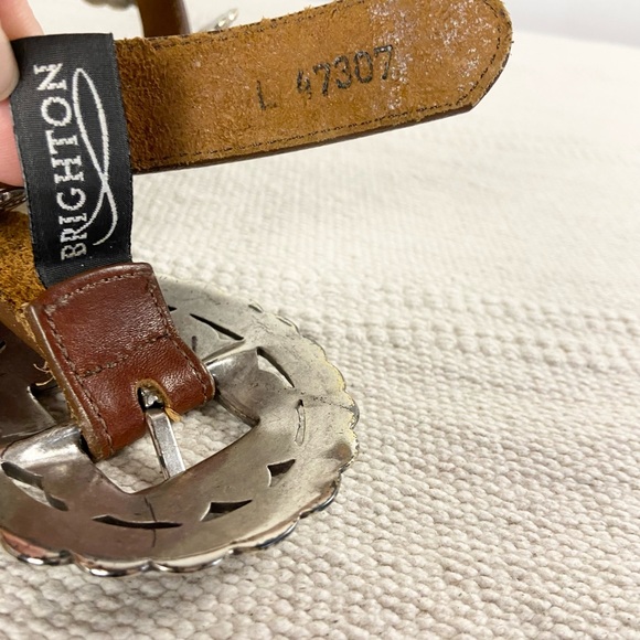 Brighton Western Brown Leather Concho Belt with Metal Silver Tone details size L - Picture 6 of 10